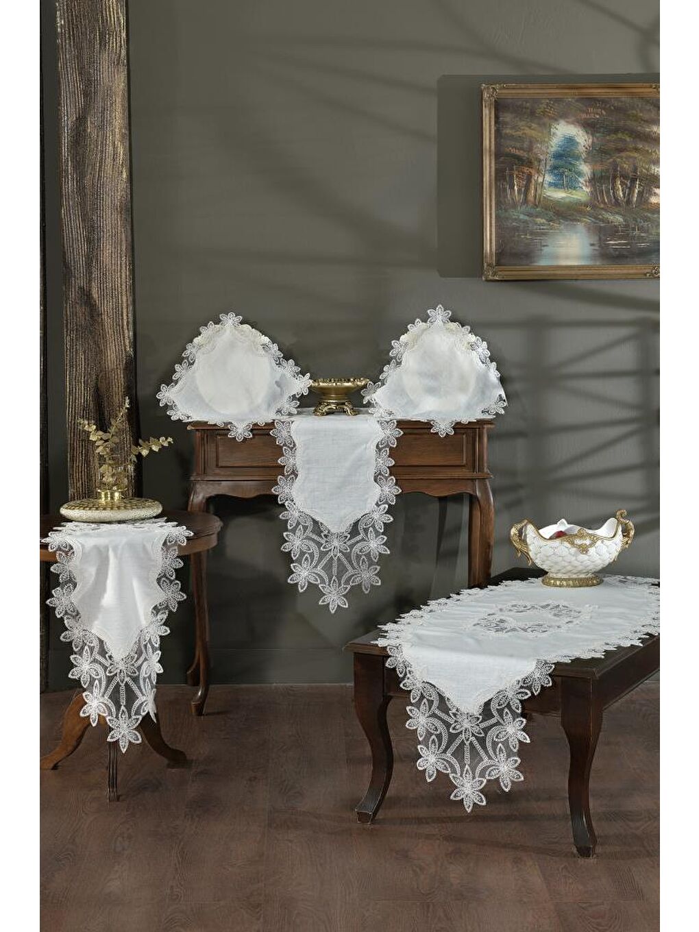 Ekru Firdevs Salon Takımı 5 Parça Krem