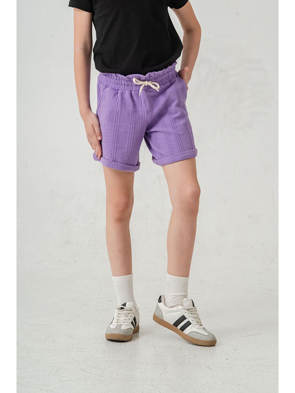 Lila Duble Paçalı Kız Çocuk Şort-5