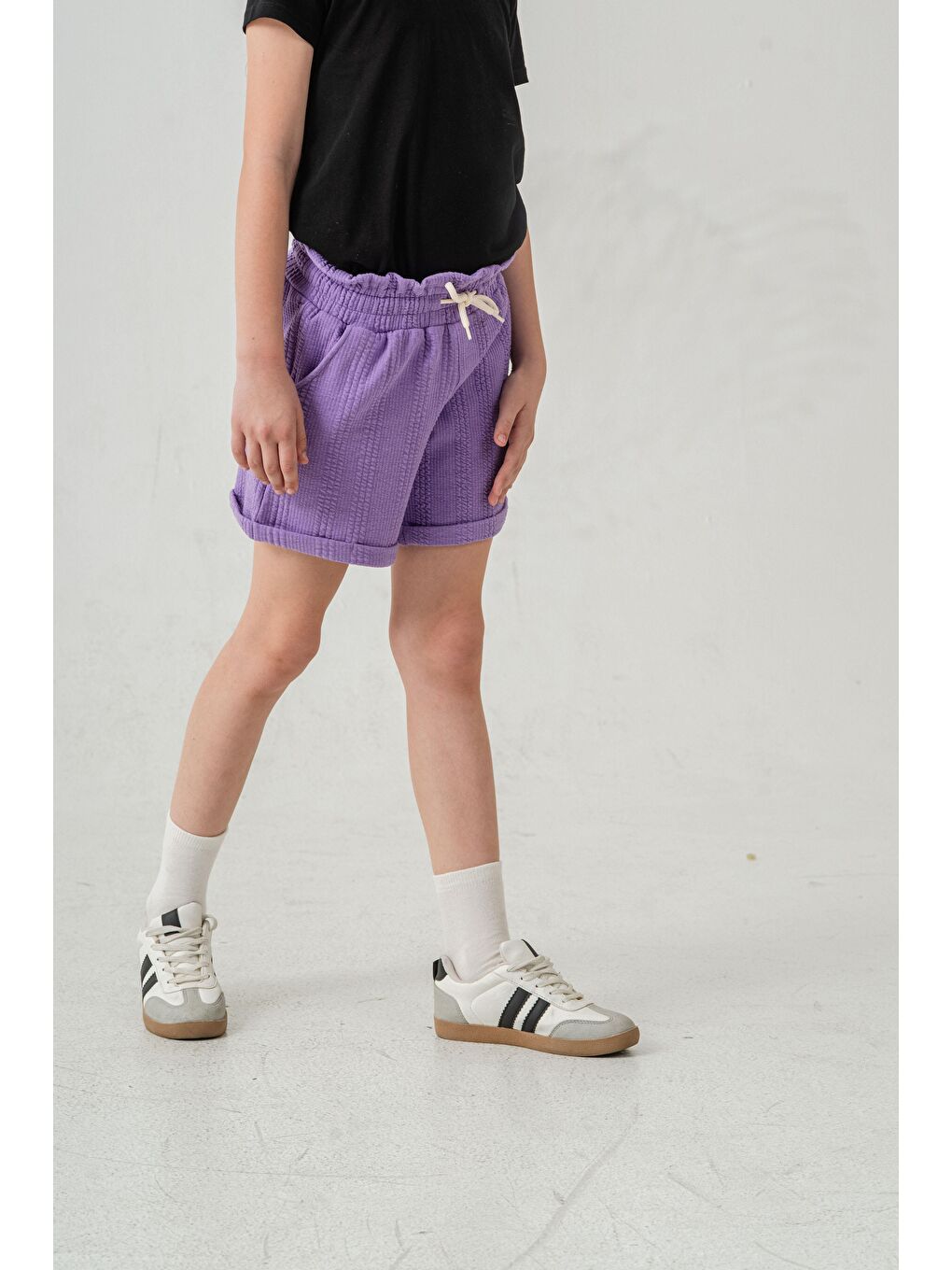 Lila Duble Paçalı Kız Çocuk Şort-6