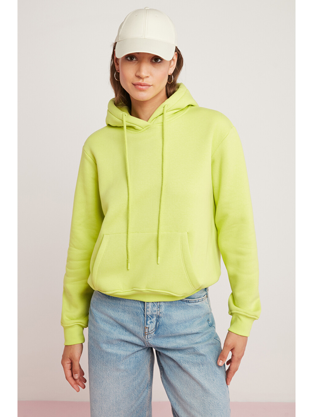 Diane Kadın İçi Polarlı Yumuşacık Comfort Fit Kapüşonlu Yeşil Sweatshirt-4