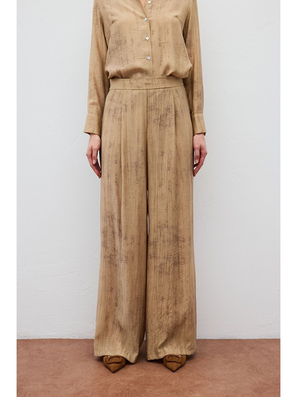 Kahverengi Desenli Salaş Pantolon - Camel-2