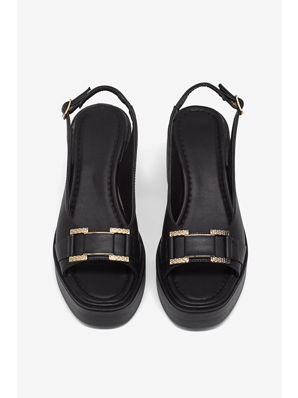 Kadın Siyah Yüksek Taban Rahat Tokalı Topuklu Sandalet-2