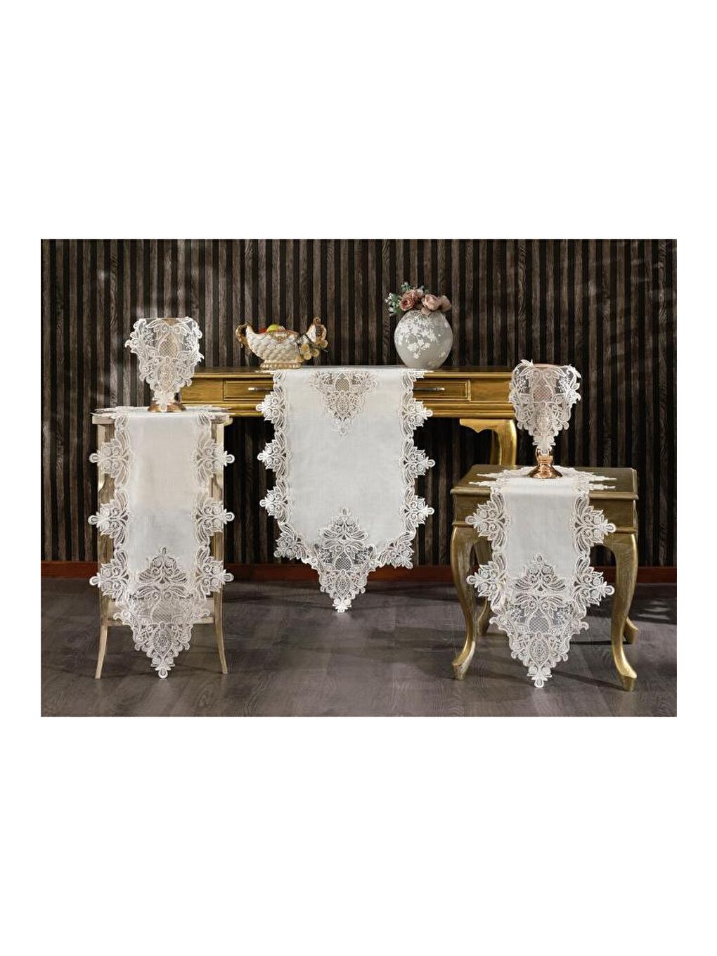 Ekru Hüma Keten 5 Parça Salon Takımı Krem