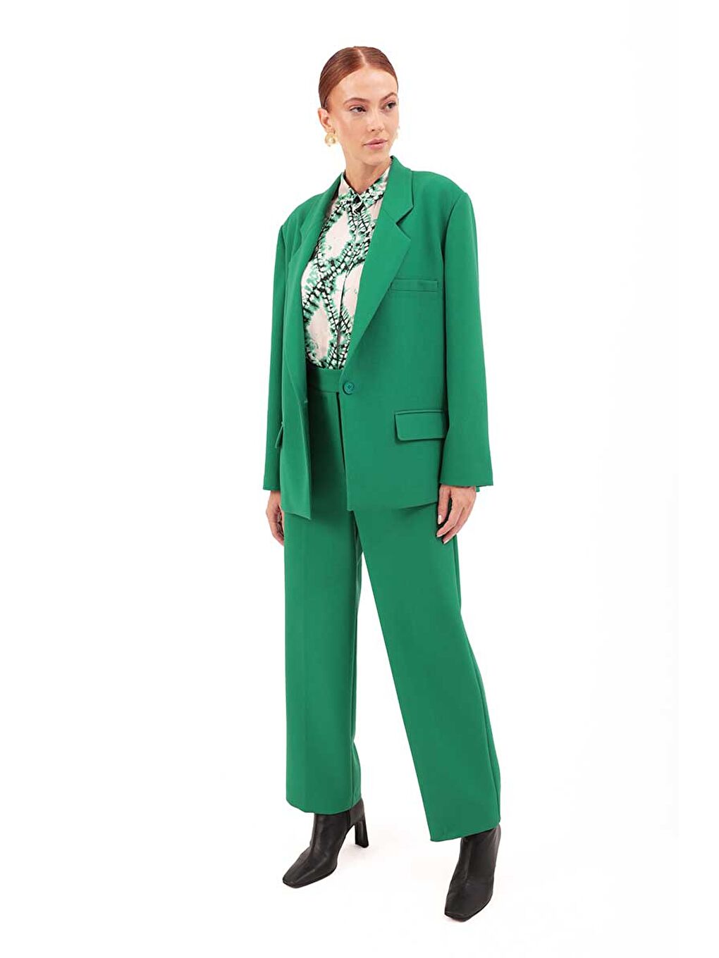 Yeşil Klasik Kesim Düğmeli Ceket-1