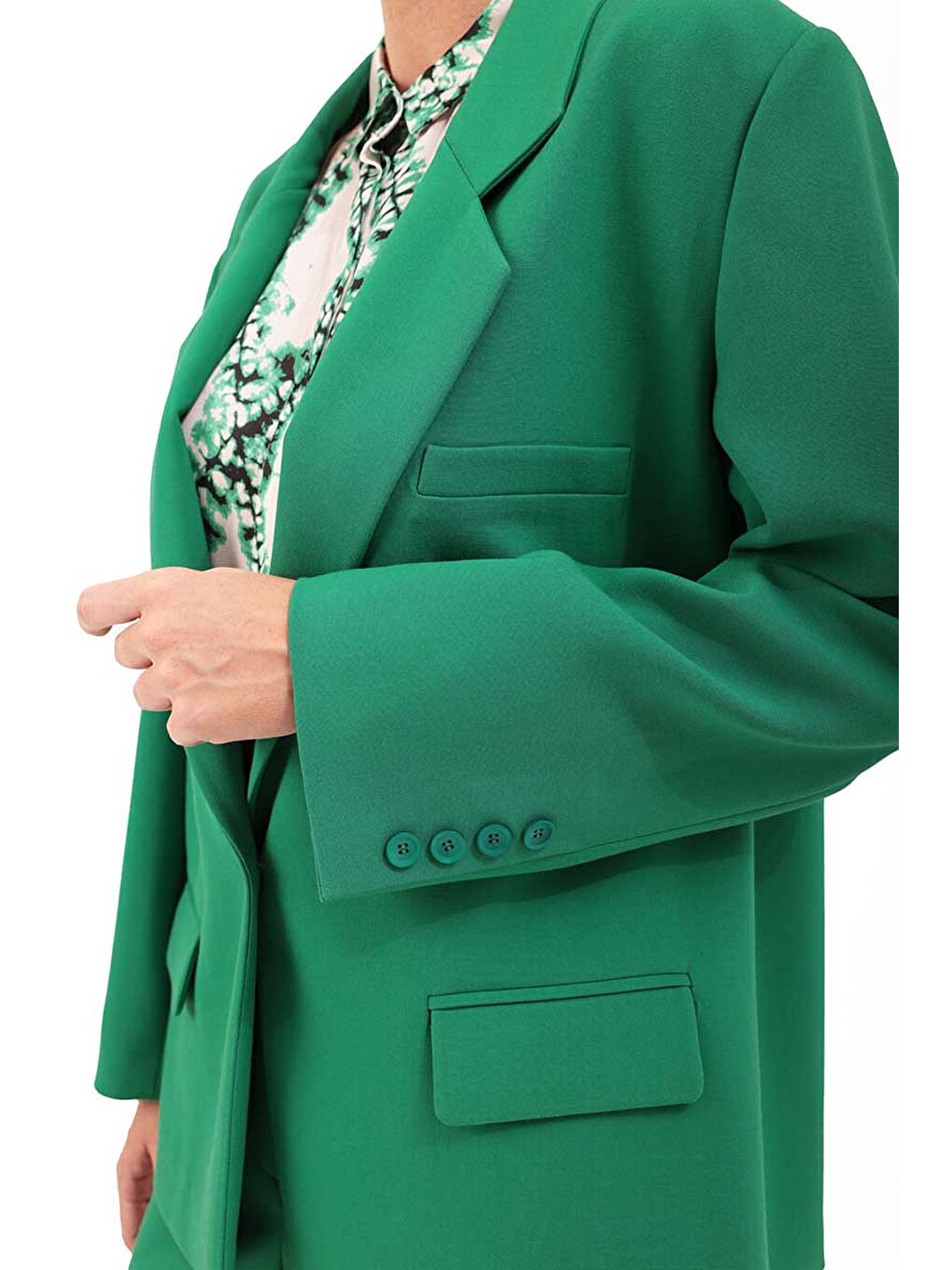 Yeşil Klasik Kesim Düğmeli Ceket-2