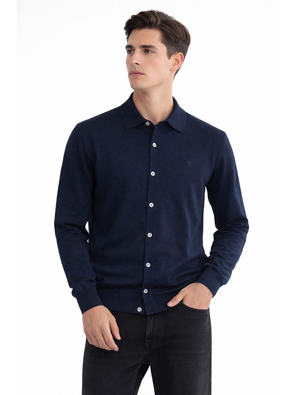 Lacivert Erkek Uzun Kollu Gömlek-1