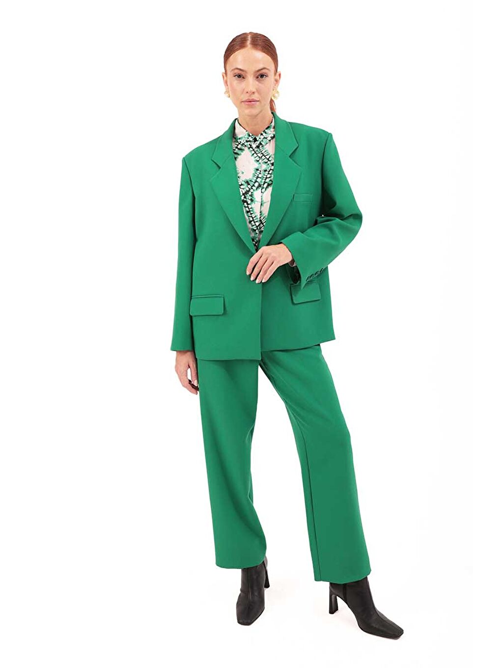 Yeşil Klasik Kesim Düğmeli Ceket-3