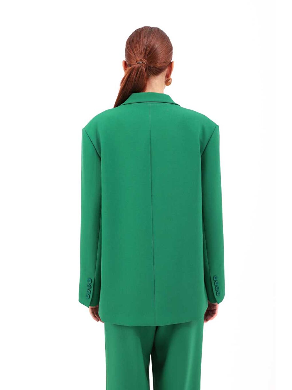Yeşil Klasik Kesim Düğmeli Ceket-4