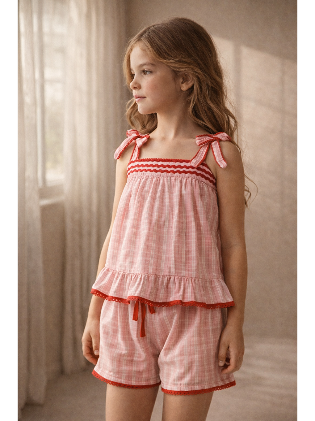 Kız Çocuk Floral Outburst Kurdeleli Şortlu Pijama Takımı Pembe-1