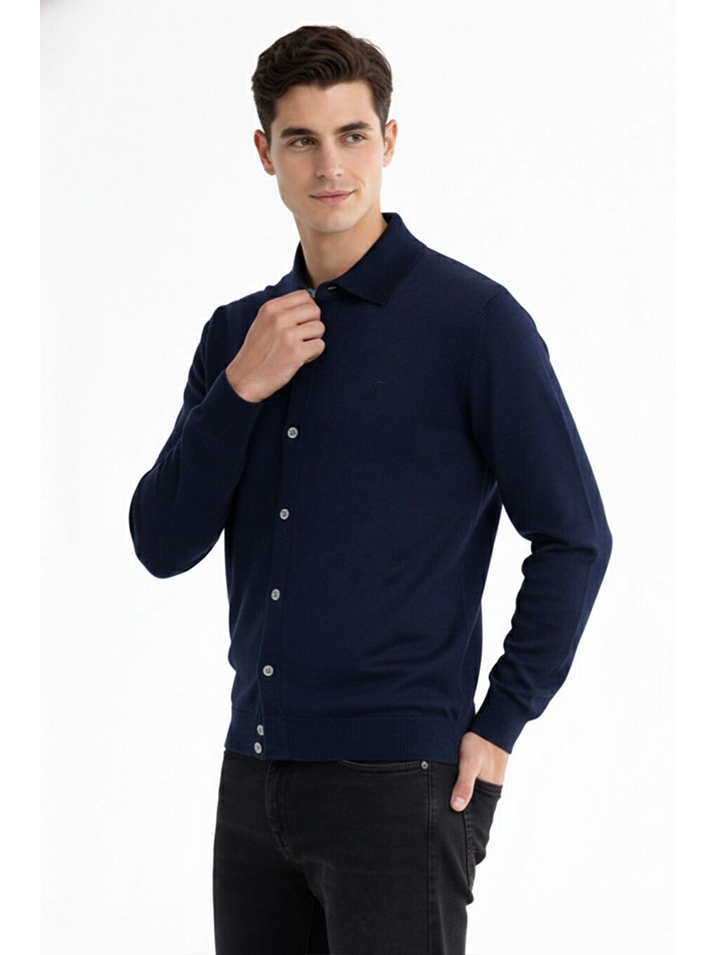 Lacivert Erkek Uzun Kollu Gömlek-2