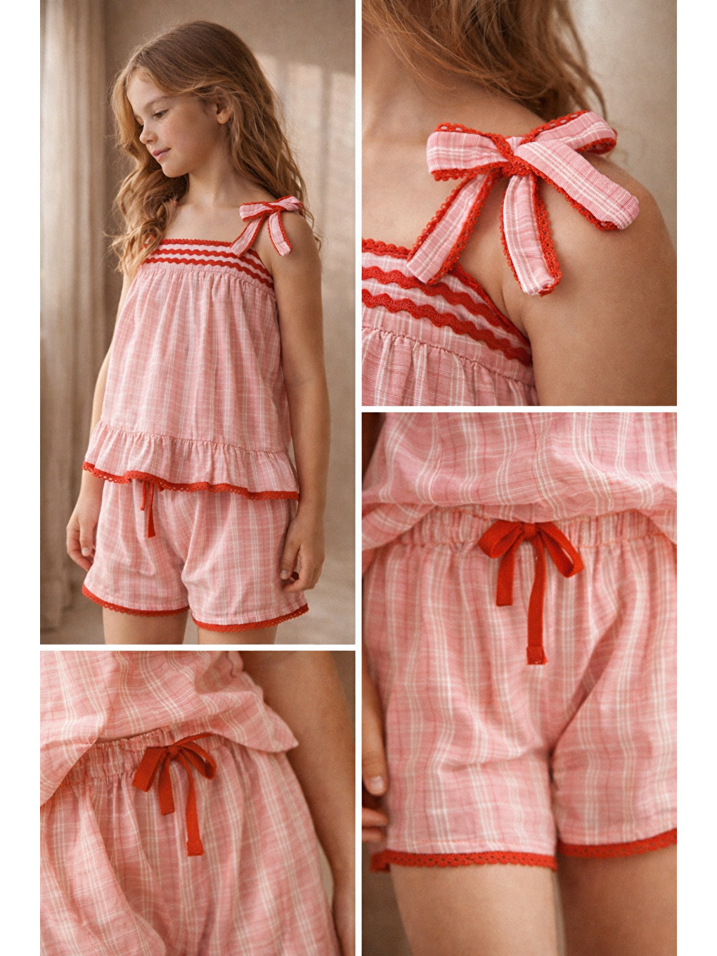 Kız Çocuk Floral Outburst Kurdeleli Şortlu Pijama Takımı Pembe-2