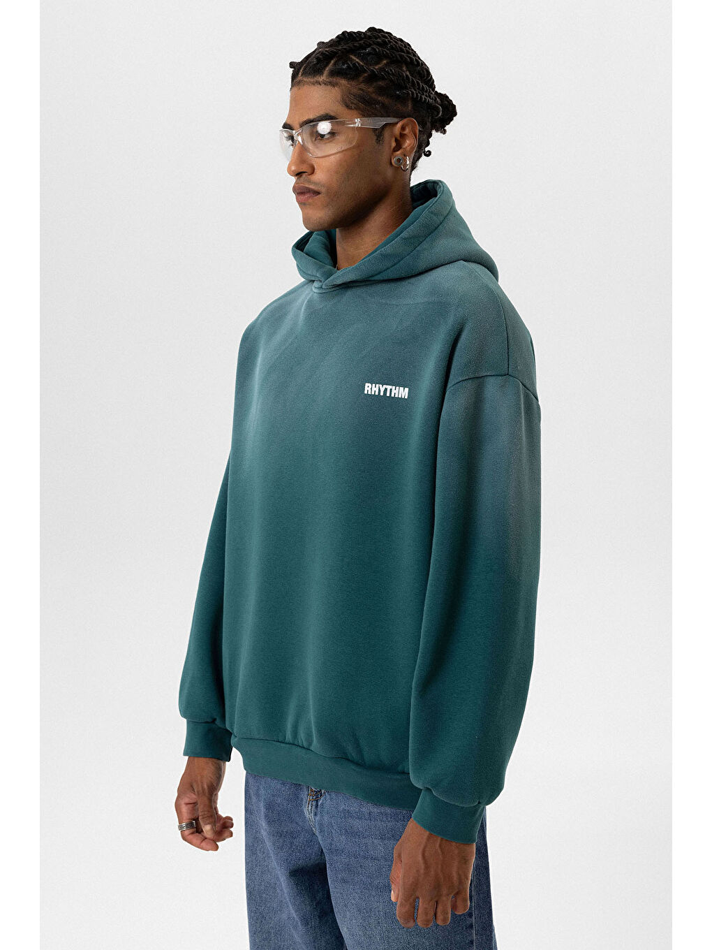 VAMOSCLO Petrol Arka Baskılı Oversize Kapüşonlu Erkek Sweatshirt - 2