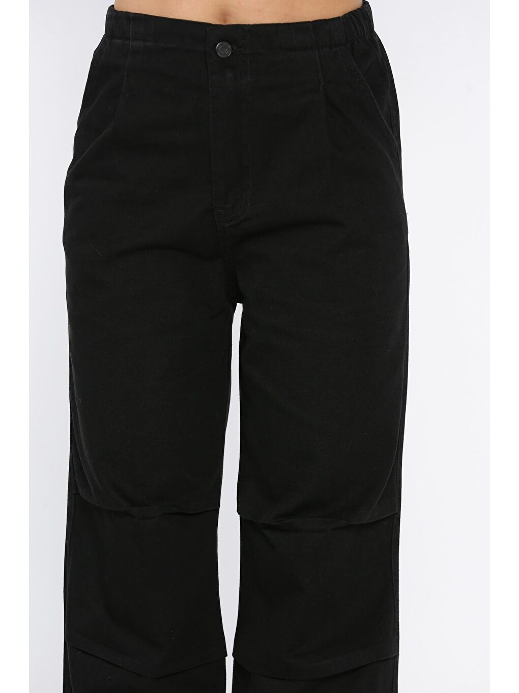 Siyah Kadın Bel Ve Paça Lastikli Yüksek Bel Jean Jean Pantolon-3