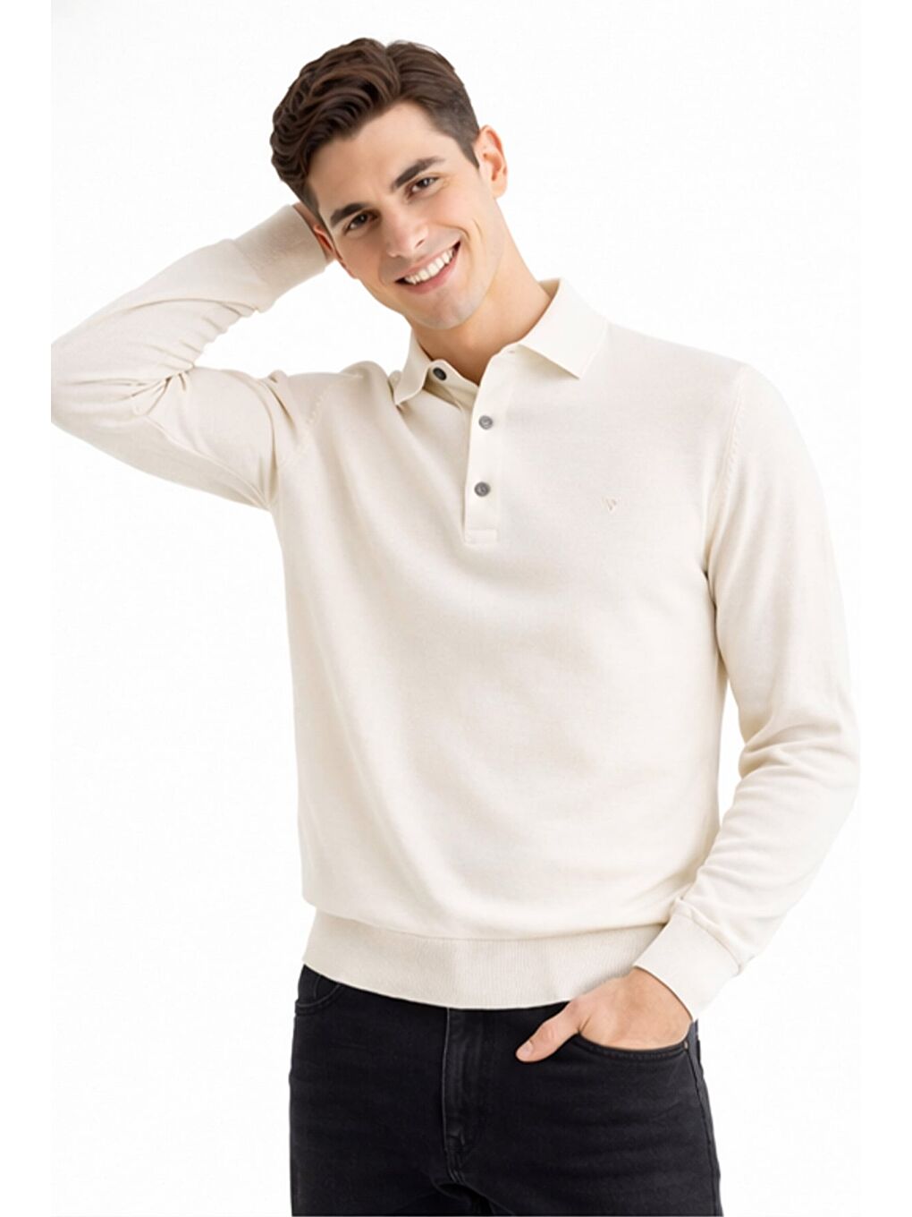 Ekru Polo Yaka Patli Düğmelİ Trİko-1