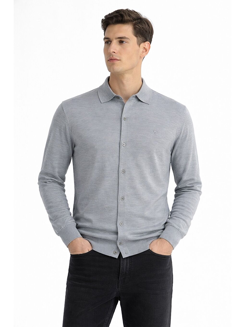 Gri Erkek Uzun Kollu Gömlek-1