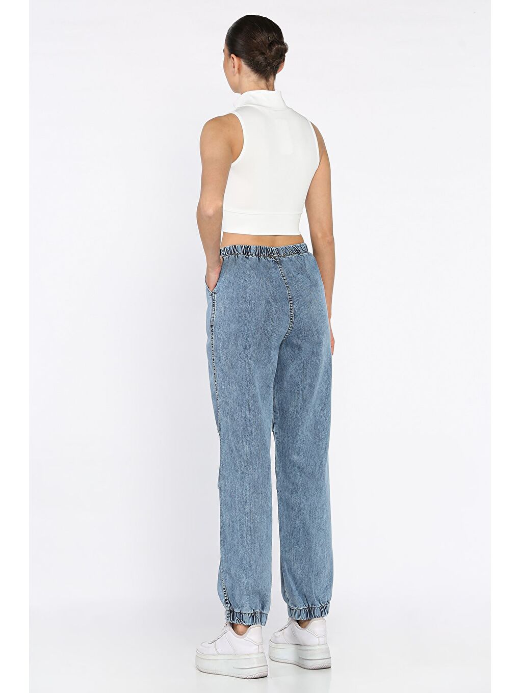 Mavi Kadın Bel Ve Paça Lastikli Yüksek Bel Jean Jean Pantolon-2