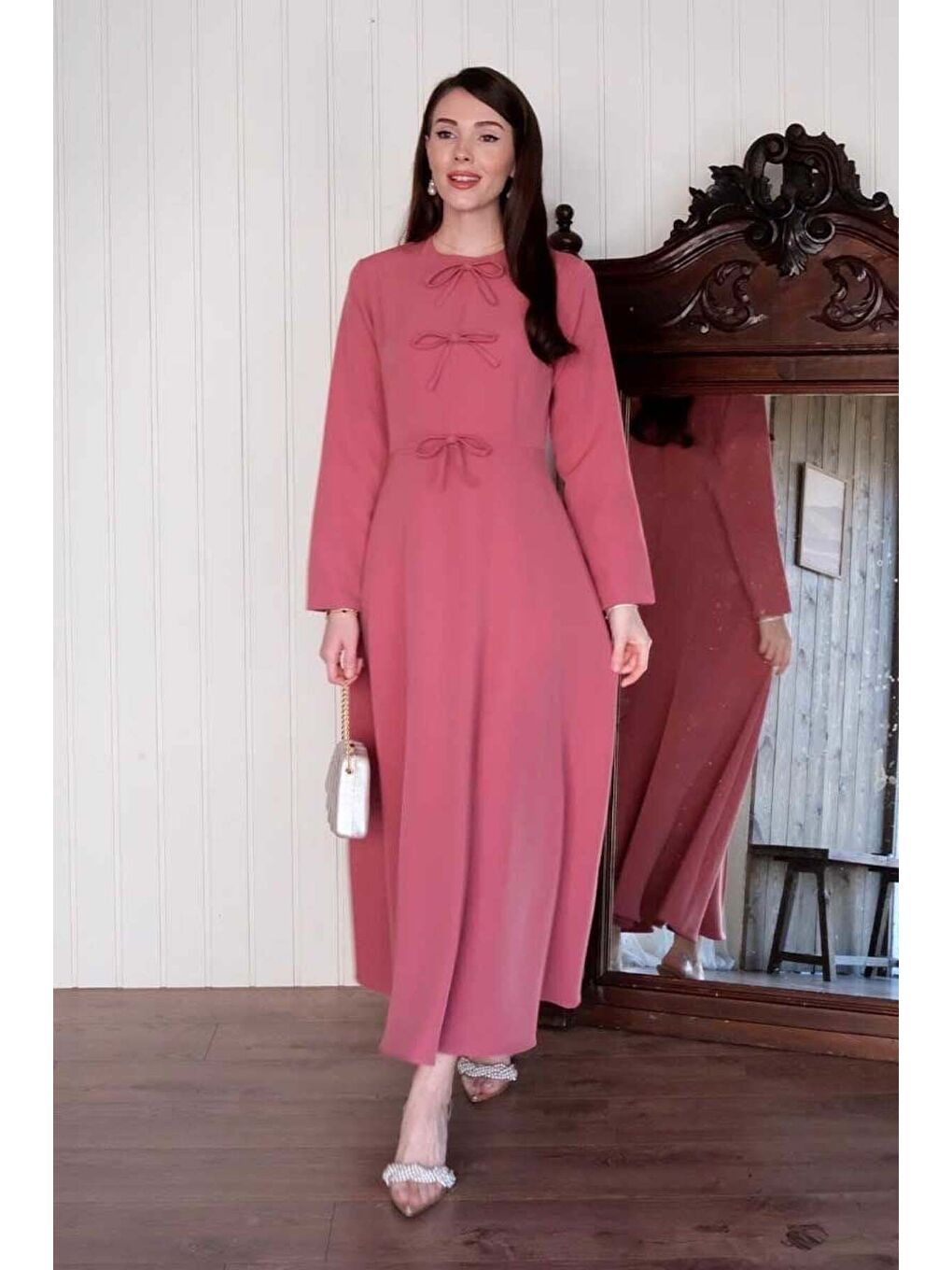 Pembe Fiyonk Detay Elbise-2