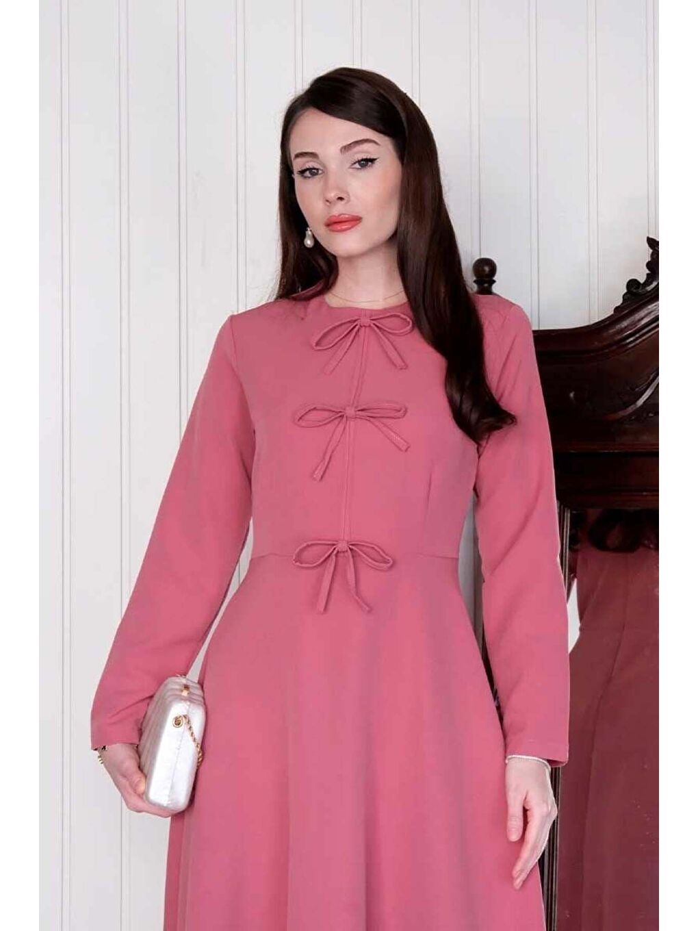 Pembe Fiyonk Detay Elbise-3