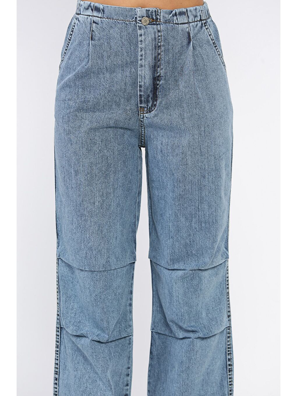 Mavi Kadın Bel Ve Paça Lastikli Yüksek Bel Jean Jean Pantolon-3