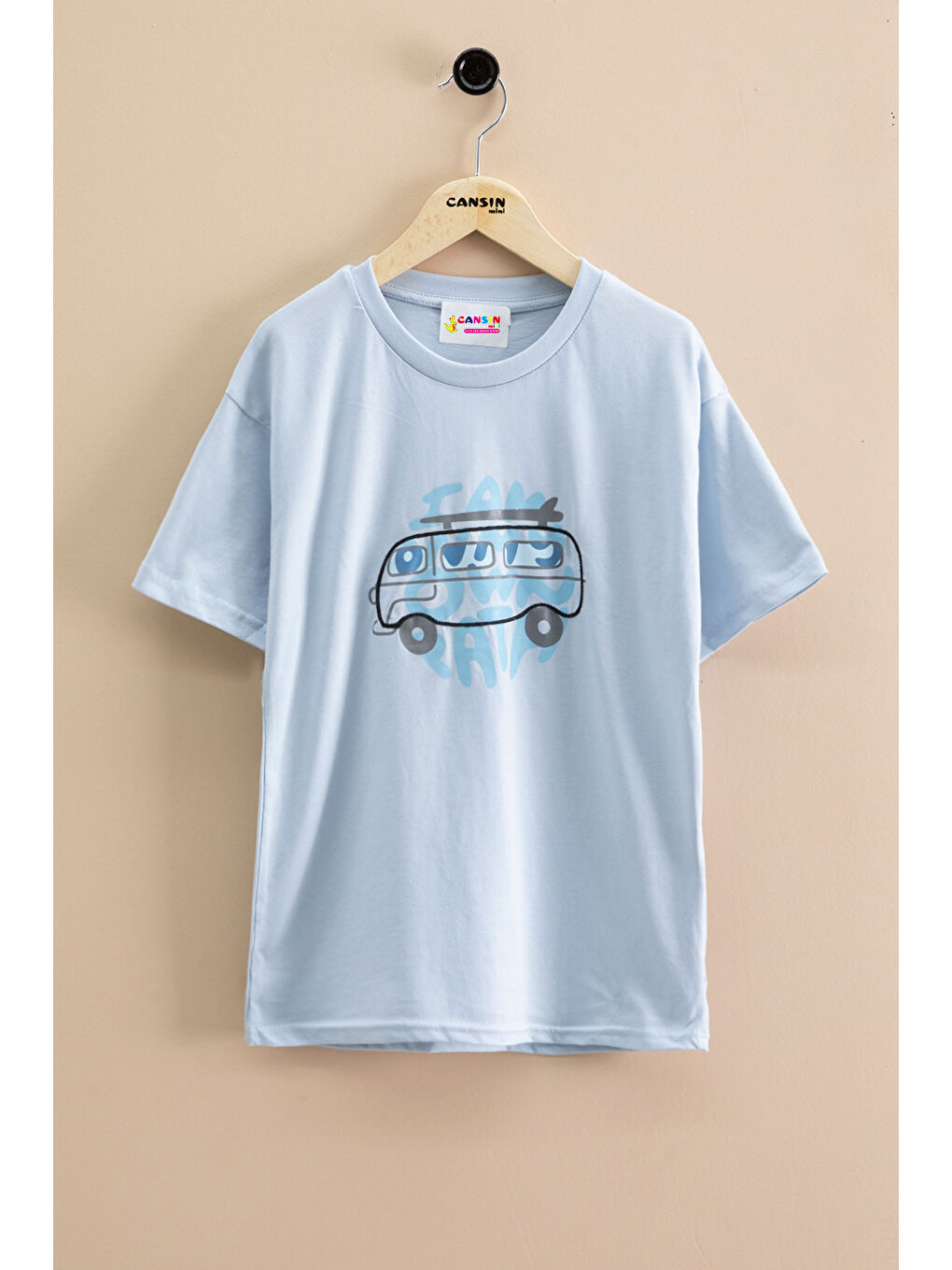 Mavi Araba Baskılı Bisiklet Yaka Erkek Çocuk Kısa Kol Tişört 20920