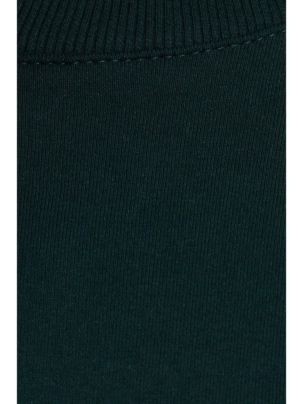 Kadın Oversize Geniş Kesim Pamuklu Bisiklet Yaka Yeşil Sweatshirt-6