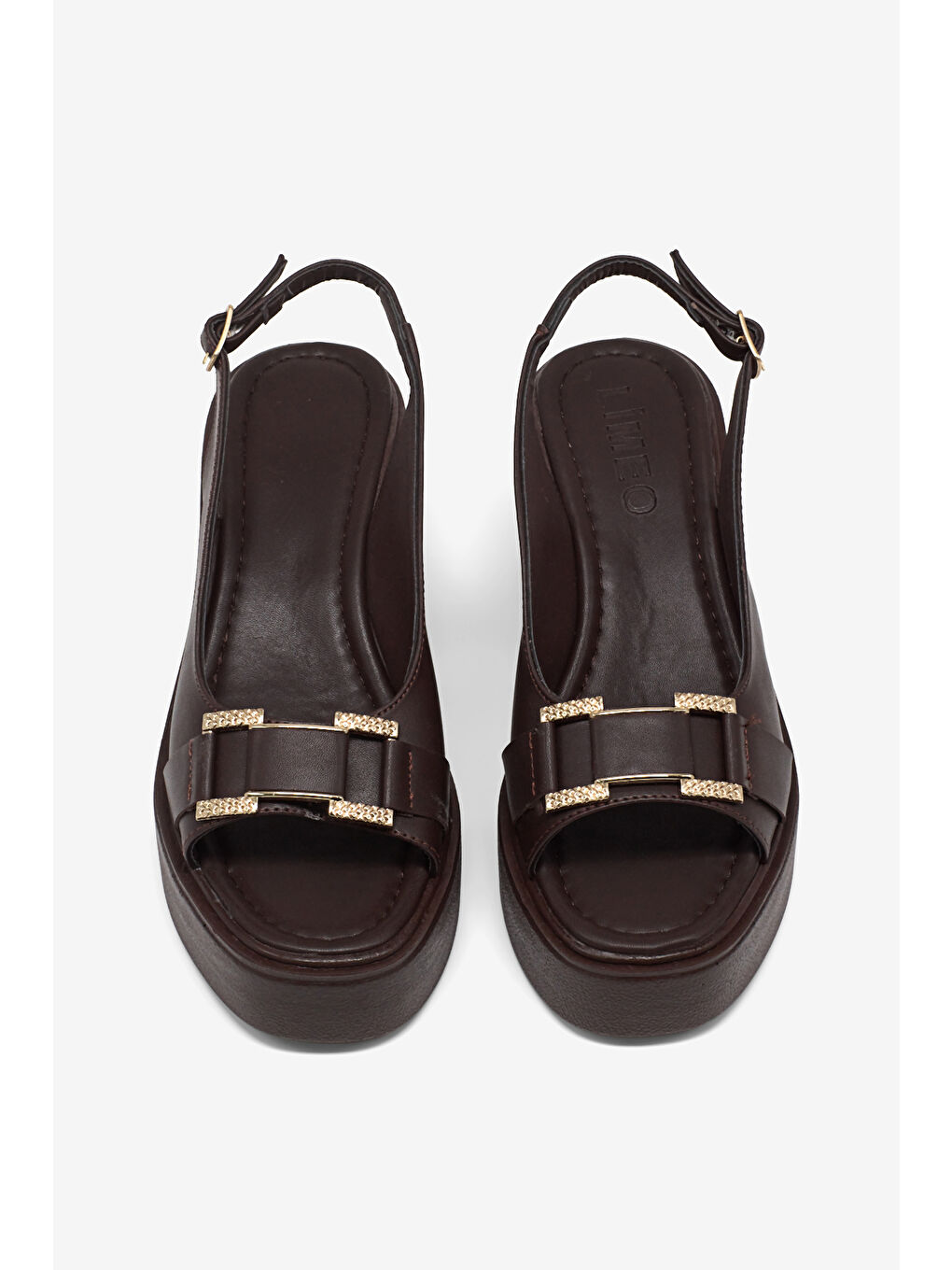 Kahverengi Kadın Kahve Yüksek Taban Rahat Tokalı Topuklu Sandalet-1