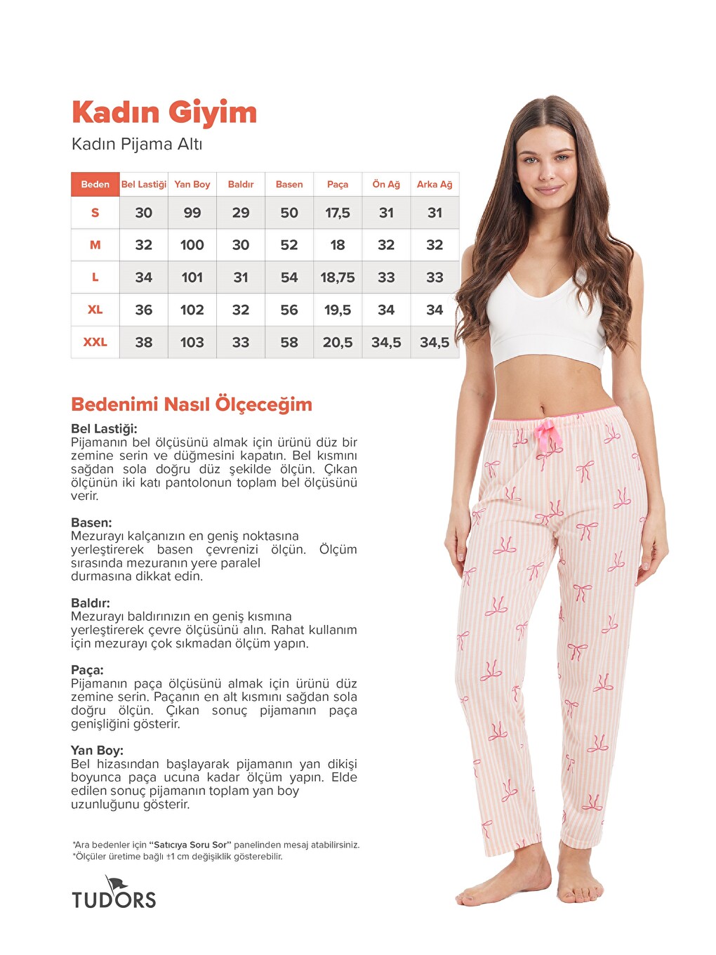 Kadın Regular Fit Klasik Kesim Viskon Beli Lastikli Fiyonk Detaylı Baskılı Turuncu Pijama Altı-2