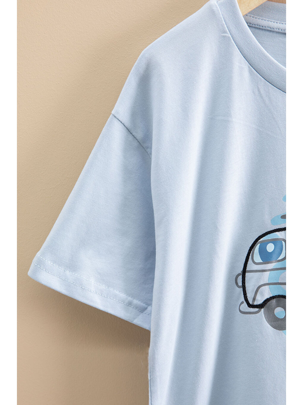 Mavi Araba Baskılı Bisiklet Yaka Erkek Çocuk Kısa Kol Tişört 20920-2