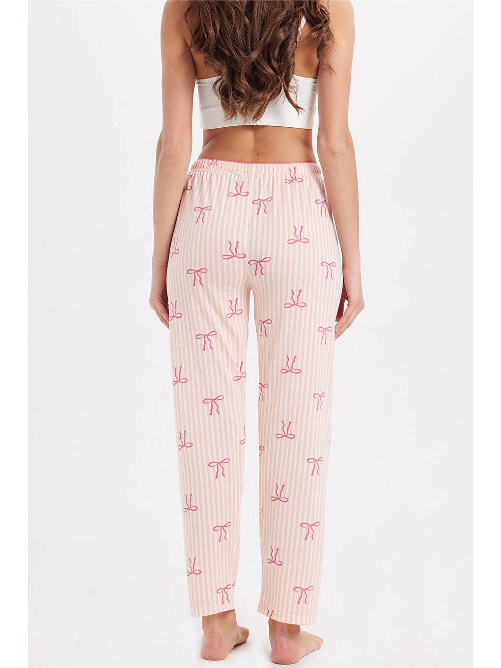 Kadın Regular Fit Klasik Kesim Viskon Beli Lastikli Fiyonk Detaylı Baskılı Turuncu Pijama Altı-6