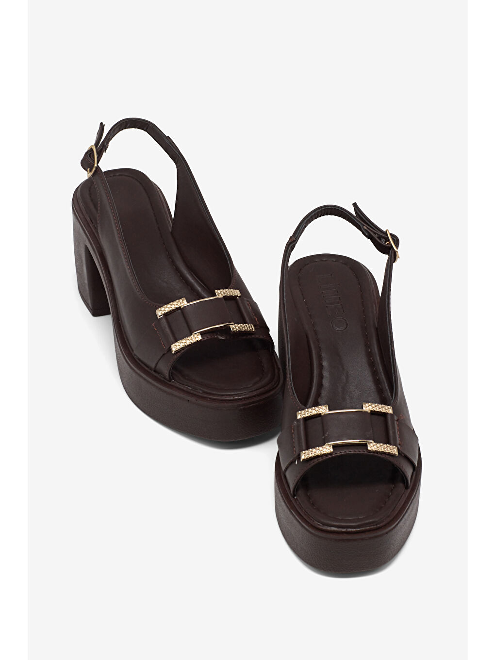 Kahverengi Kadın Kahve Yüksek Taban Rahat Tokalı Topuklu Sandalet-2