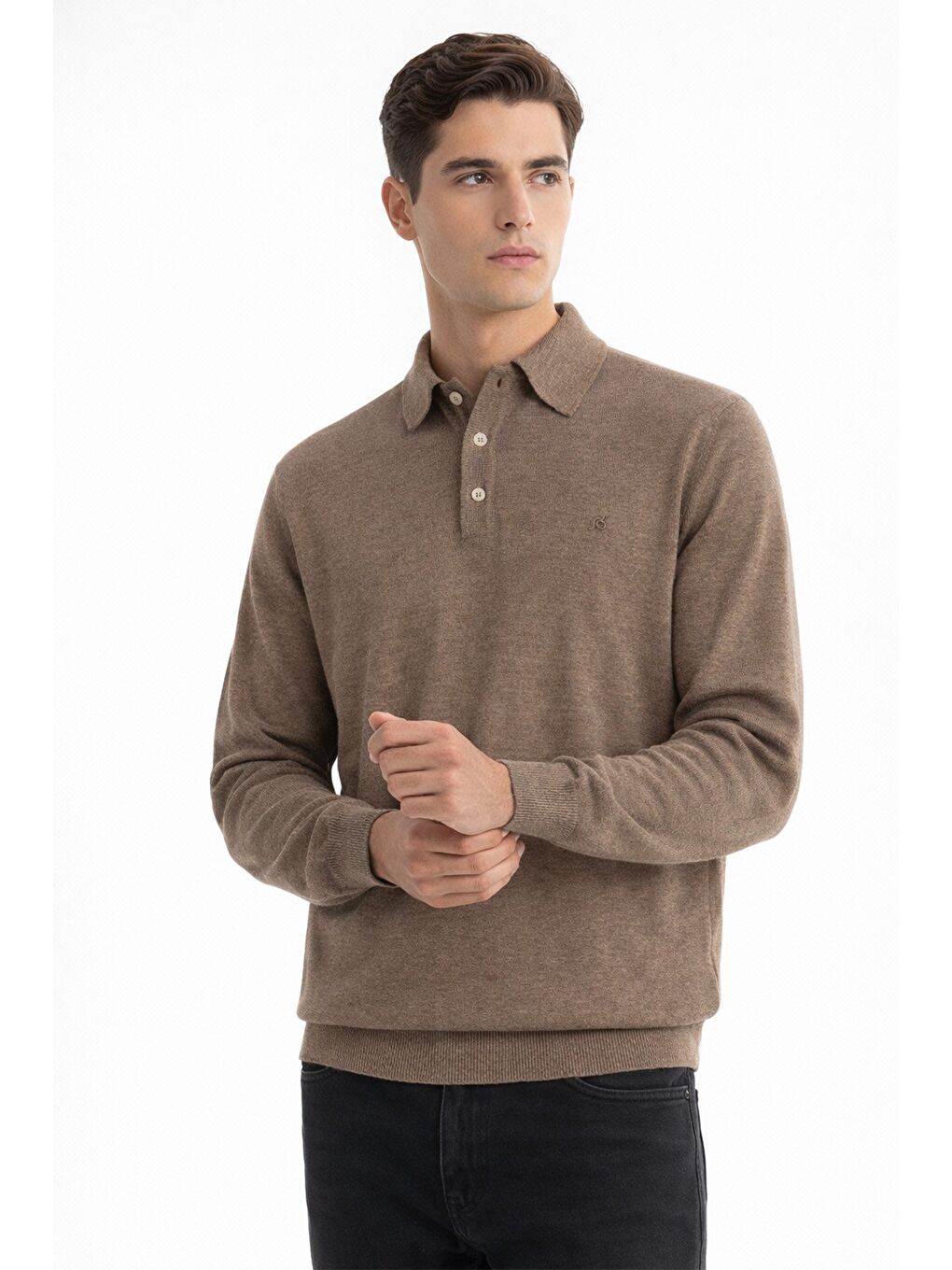 Bej Vizon Polo Yaka Düz Trİko-1