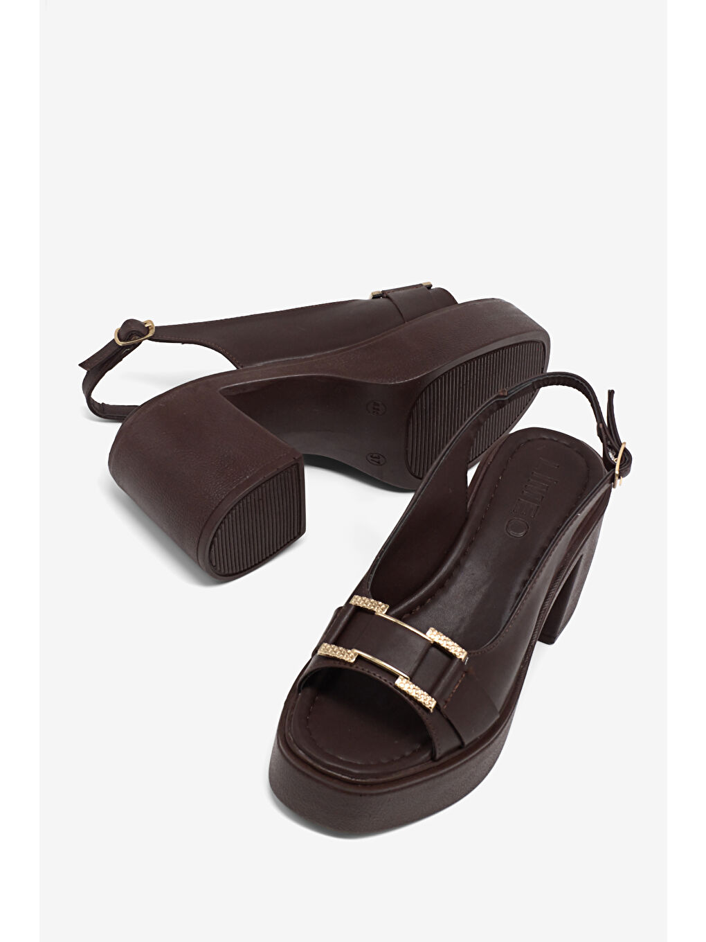 Kahverengi Kadın Kahve Yüksek Taban Rahat Tokalı Topuklu Sandalet-3