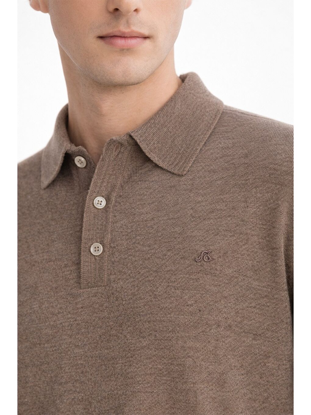 Bej Vizon Polo Yaka Düz Trİko-3