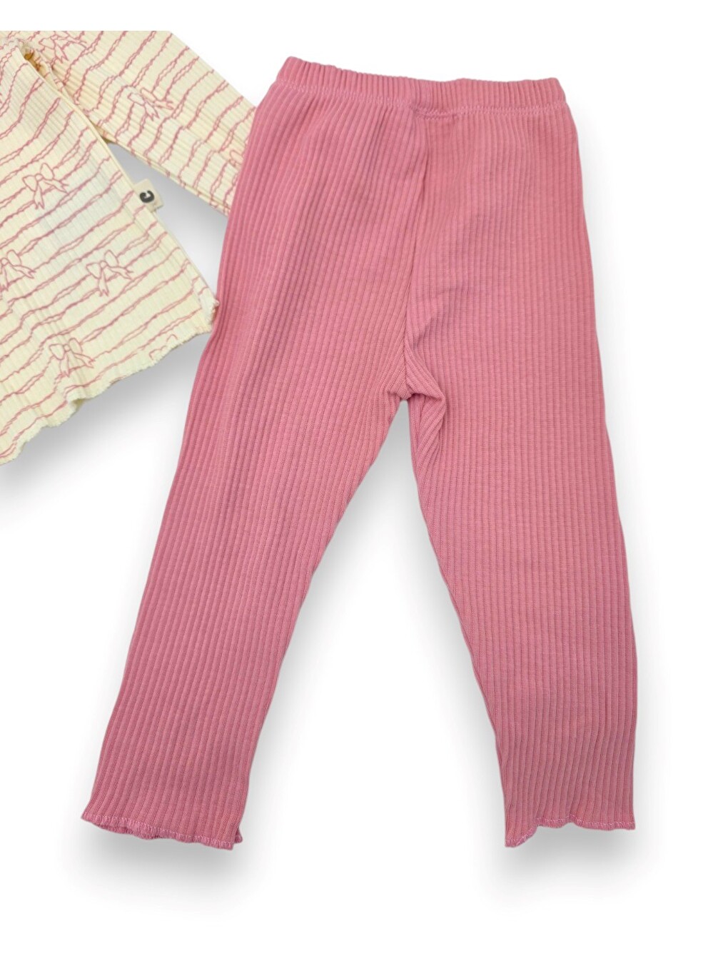Pembe %100 Pamuk 0-3-6-9-12 Aylık Kız Bebek Fitilli Fiyonk Detaylı İnce Mevsimlik 2'li Alt Üst Bebek Takım-4
