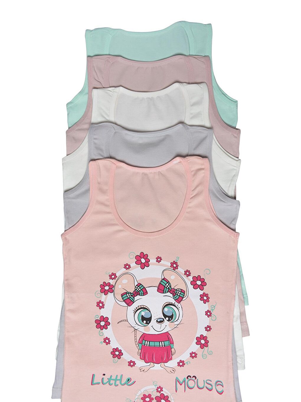 Karışık Kız Çocuk Atlet Geniş Askılı Baskılı 5 li Paket Likralı