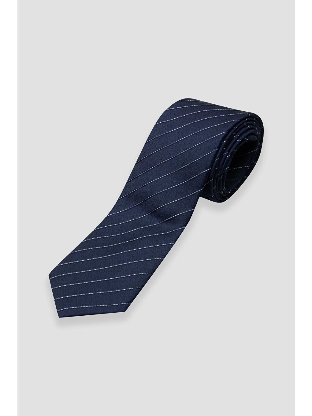 Kravat 8 Cm Mikrofiber Polyester Lacivert Erkek Çizgili Kravat