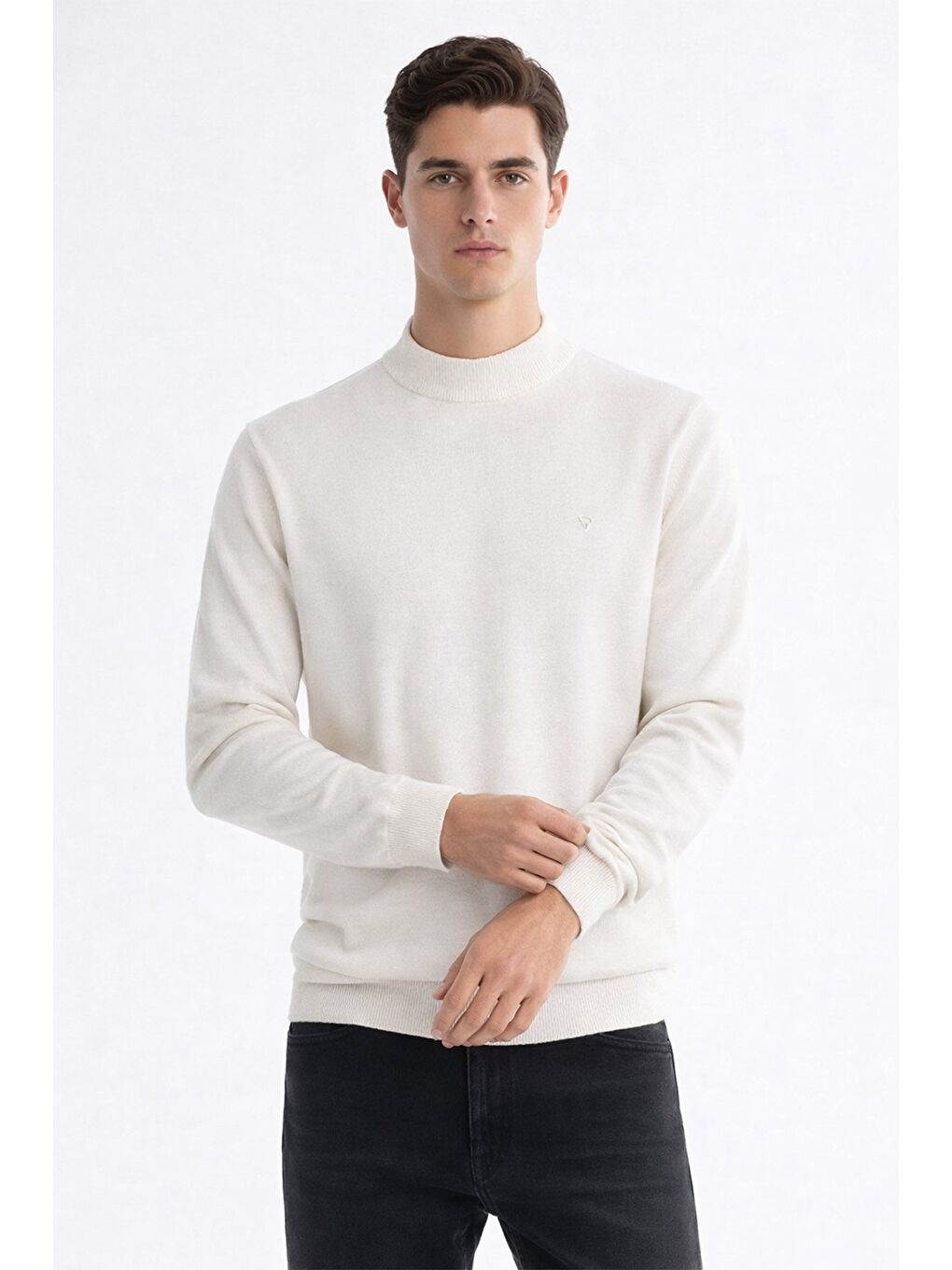 Ekru 1/3 Balikçi Yaka Erkek Kazak-1