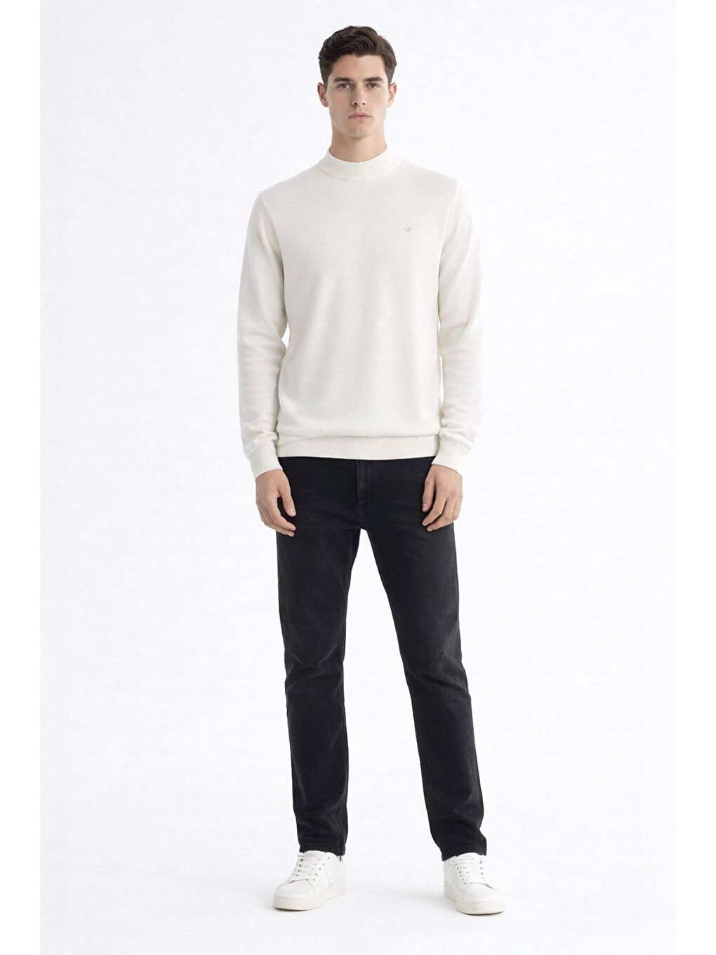 Ekru 1/3 Balikçi Yaka Erkek Kazak-2