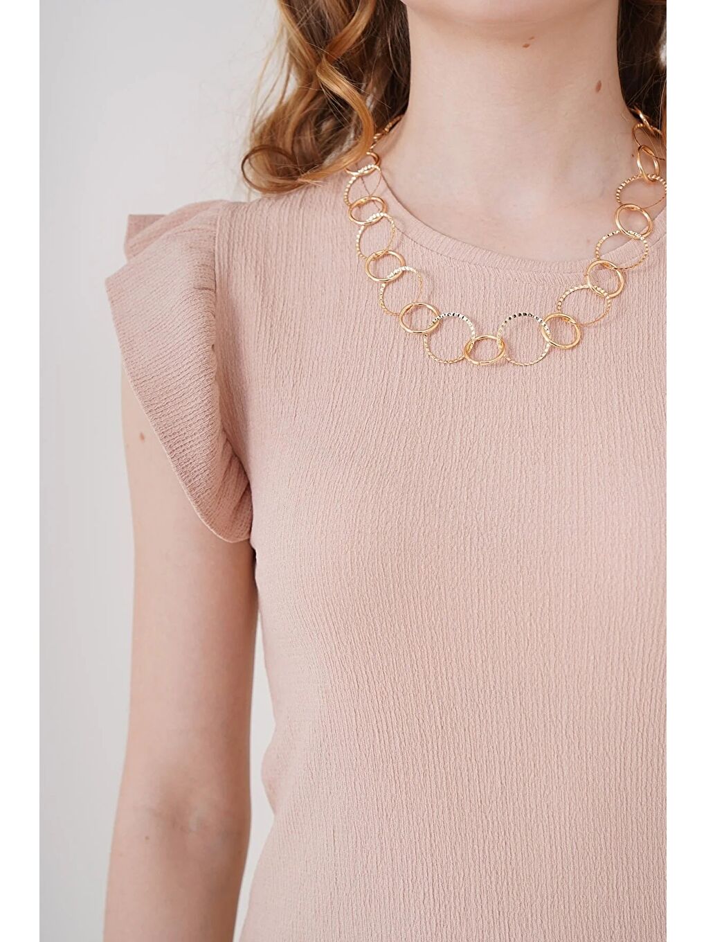 Kadın Bej Fırfır Kollu Bisiklet Yaka Örme Elbise HZL22S-BD123881-2