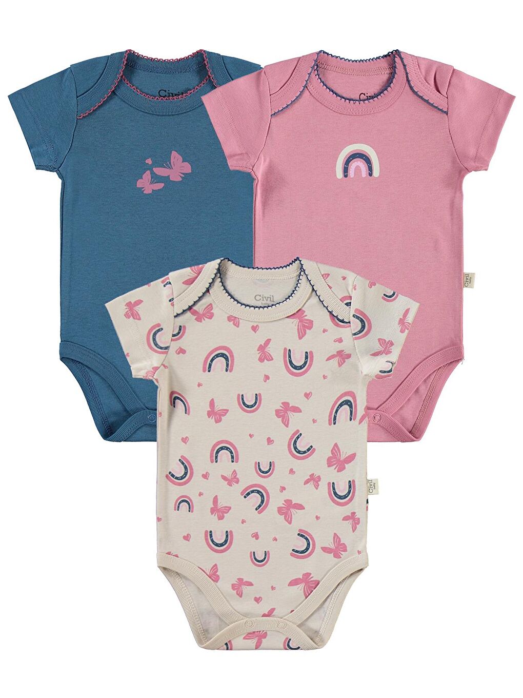 Bej Baby Kelebek Empirmeli 3 Lü 0-36 Ay Çıtçıtlı Badi