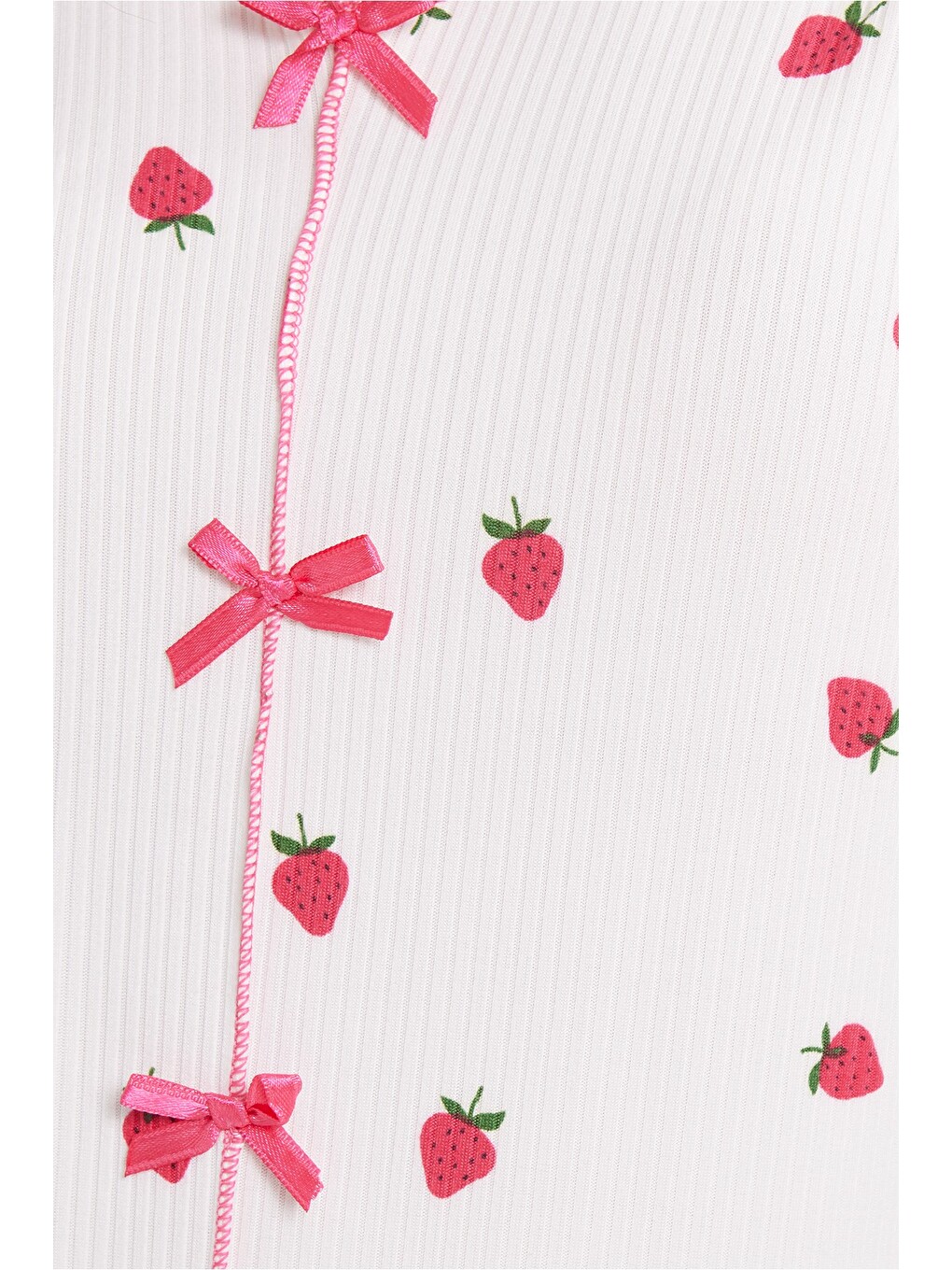 Kadın Standart Fit Normal Kesim Fitilli Görünüm Fiyonk Detaylı Kısa Kol Baskılı Ekru Pijama Takımı-5