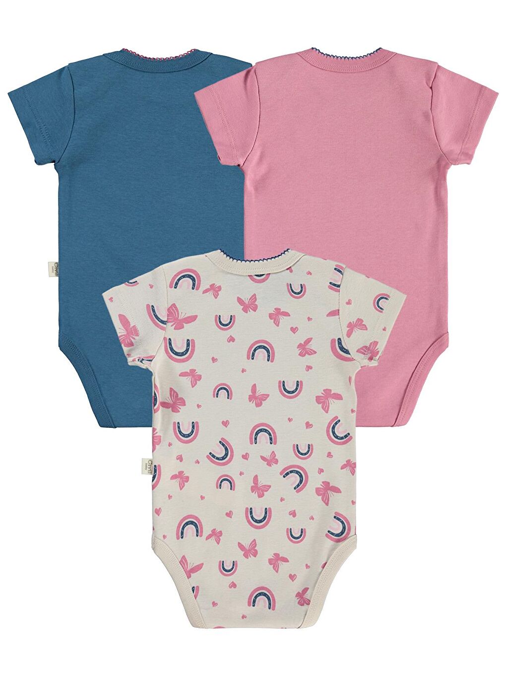 Bej Baby Kelebek Empirmeli 3 Lü 0-36 Ay Çıtçıtlı Badi-1