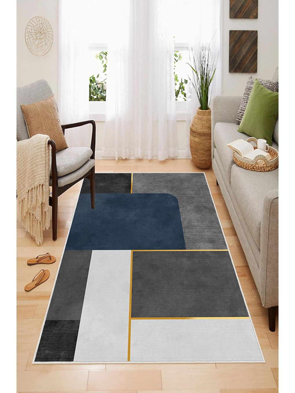 Gri Dekoratif Özel Tasarım Yıkanabilir, Modern Halı  160x230