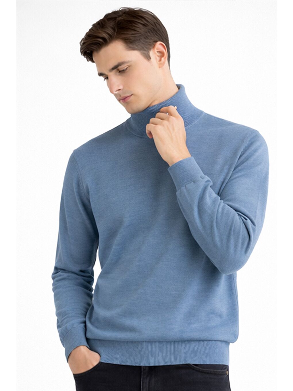 Mavi Erkek Balıkçı Yaka Triko Kazak-2