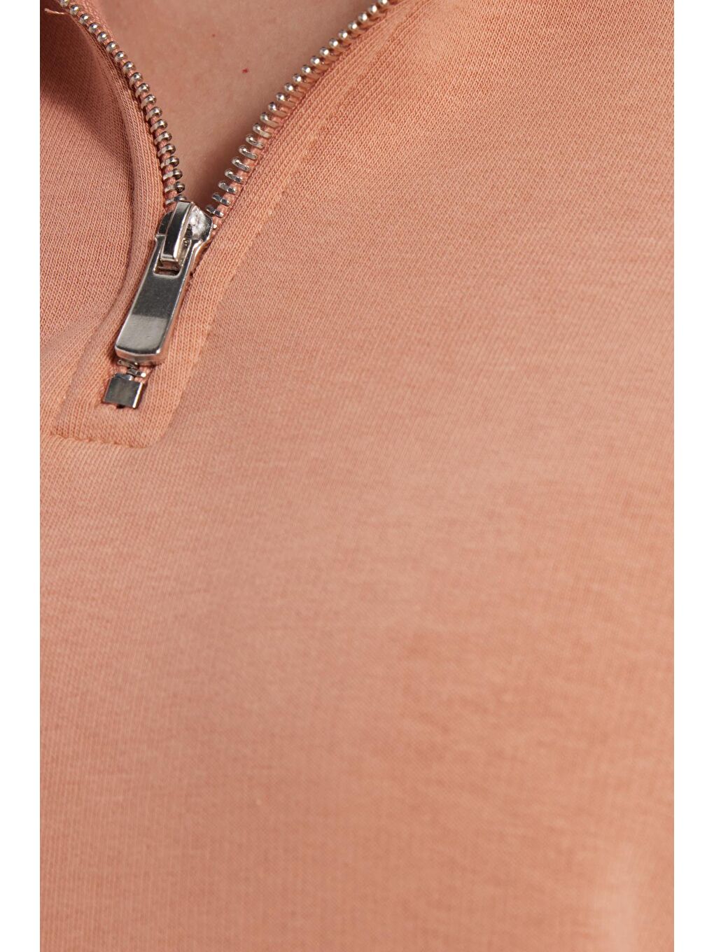 Turuncu Kadın Relax Fit Rahat Kesim Pamuklu İçi Polarlı Yarım Fermuarlı Yavruağzı Dik Yaka Sweatshirt-4