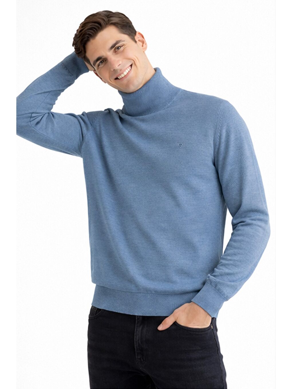 Mavi Erkek Balıkçı Yaka Triko Kazak-3