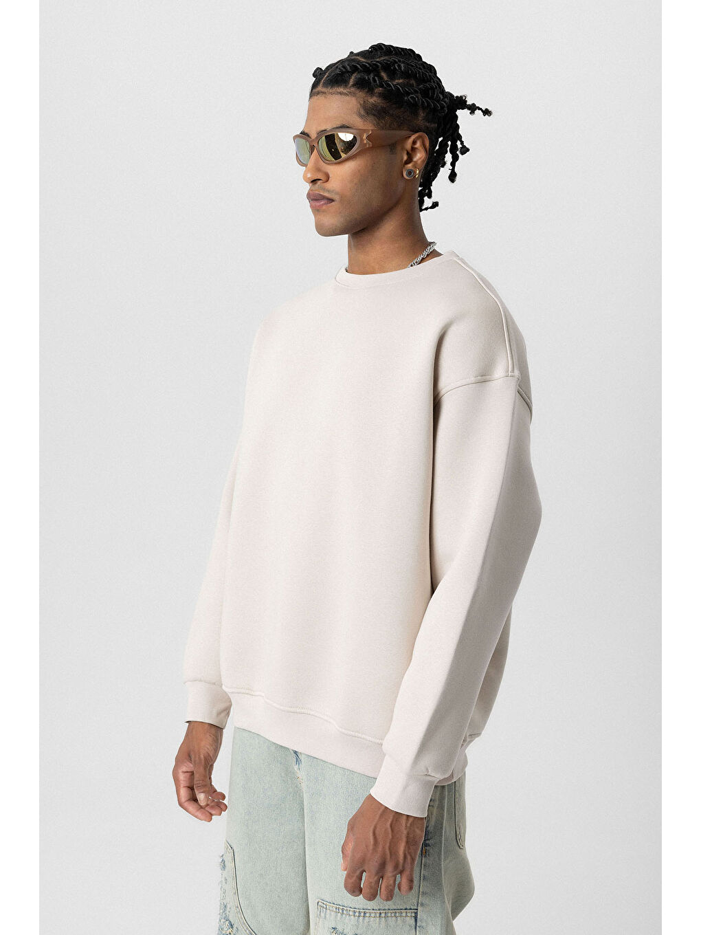 VAMOSCLO Taş Basic Oversize Bisiklet Yaka Erkek Sweatshirt - 2