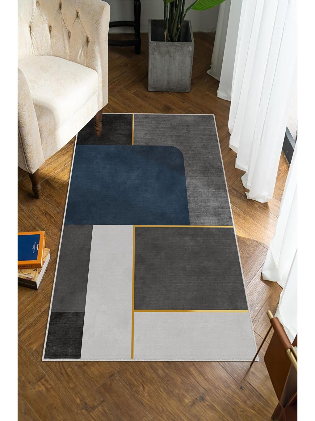 Gri Dekoratif Özel Tasarım Yıkanabilir, Modern Halı  160x230-1