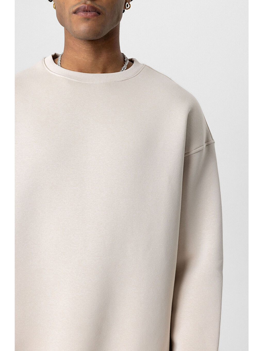 VAMOSCLO Taş Basic Oversize Bisiklet Yaka Erkek Sweatshirt - 4