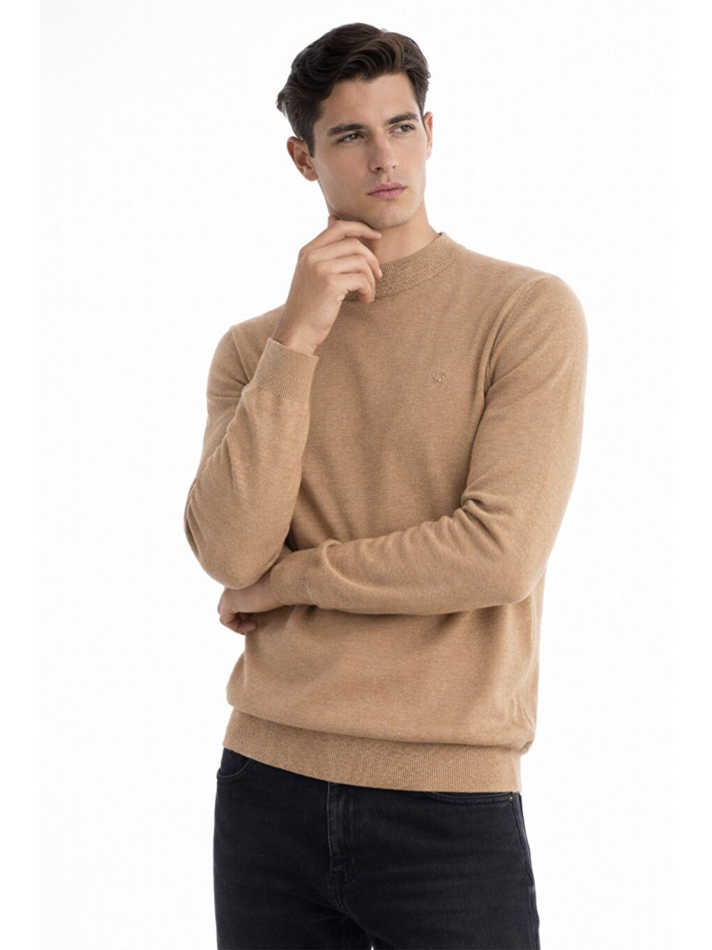 Kahverengi Camel 1/2 Balikçi Yaka Kazak-1